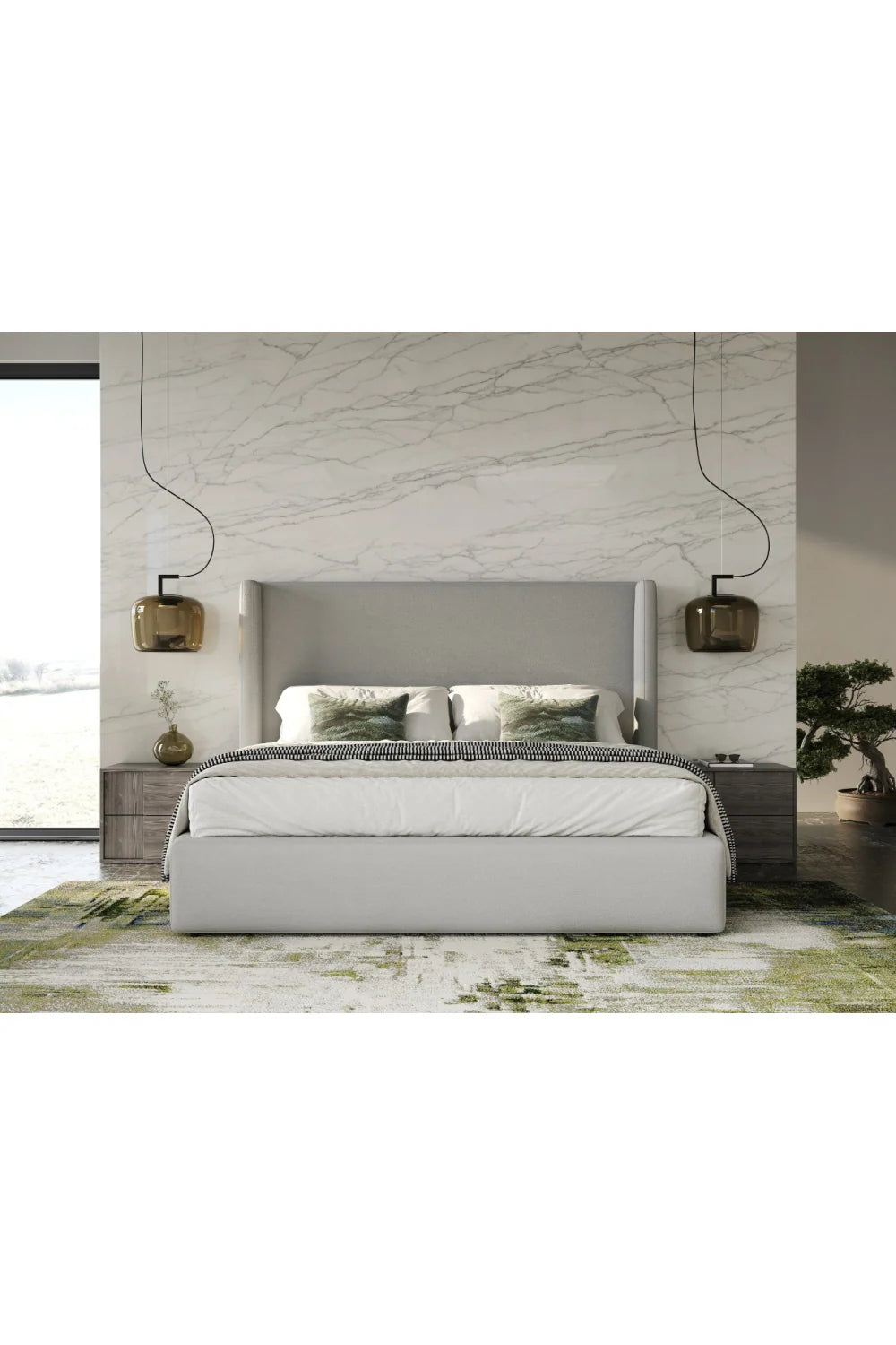 Luxury Modern Asus 2-Drawer Gray Elm Nightstand European Style for Villa