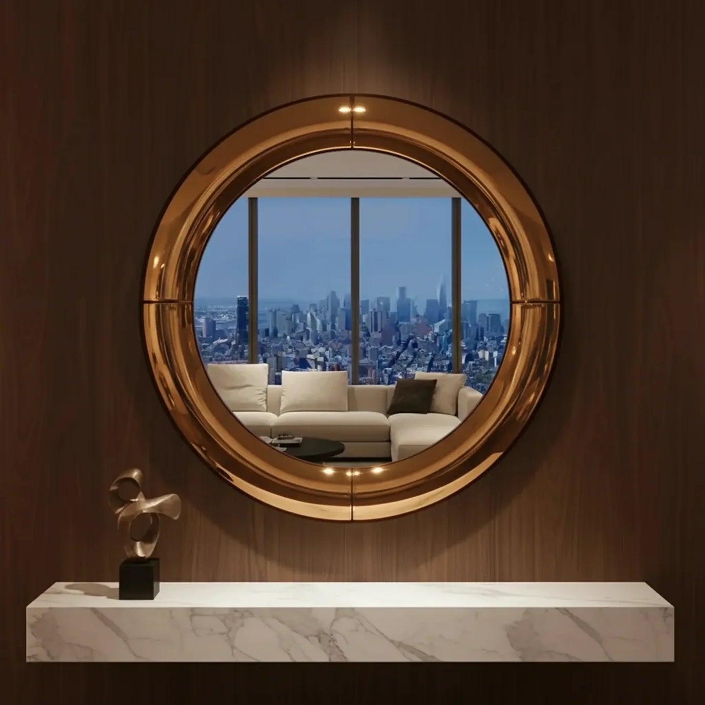 Luxury Modern Atlas Brass Round Mirror European Style for Villa