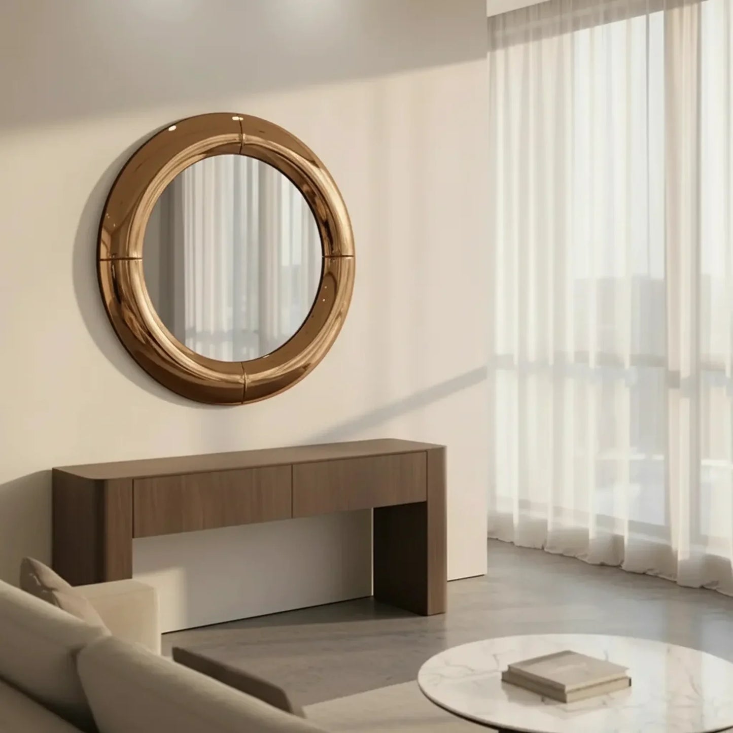 Luxury Modern Atlas Brass Round Mirror European Style for Villa