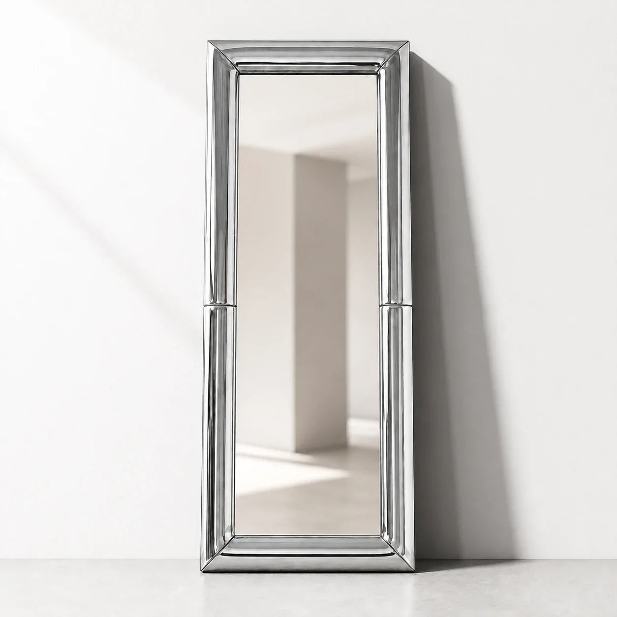 Luxury Modern Atrium Chrome Floor Mirror European Style for Villa