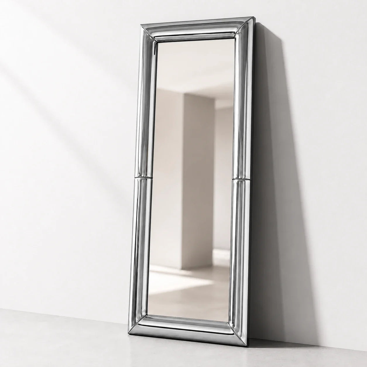 Luxury Modern Atrium Chrome Floor Mirror European Style for Villa