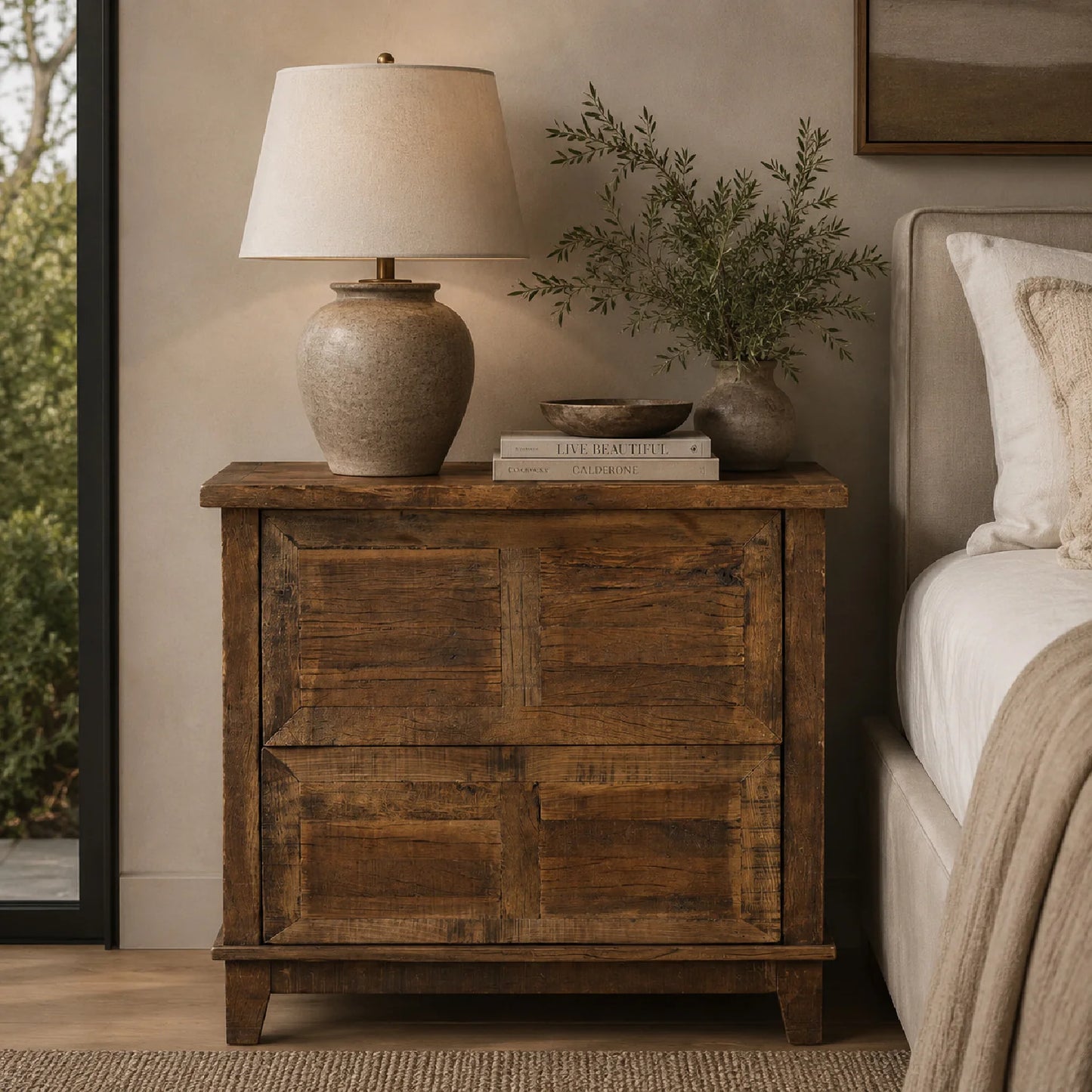 Luxury Modern Augusta Veneer Nightstand European Style for Villa