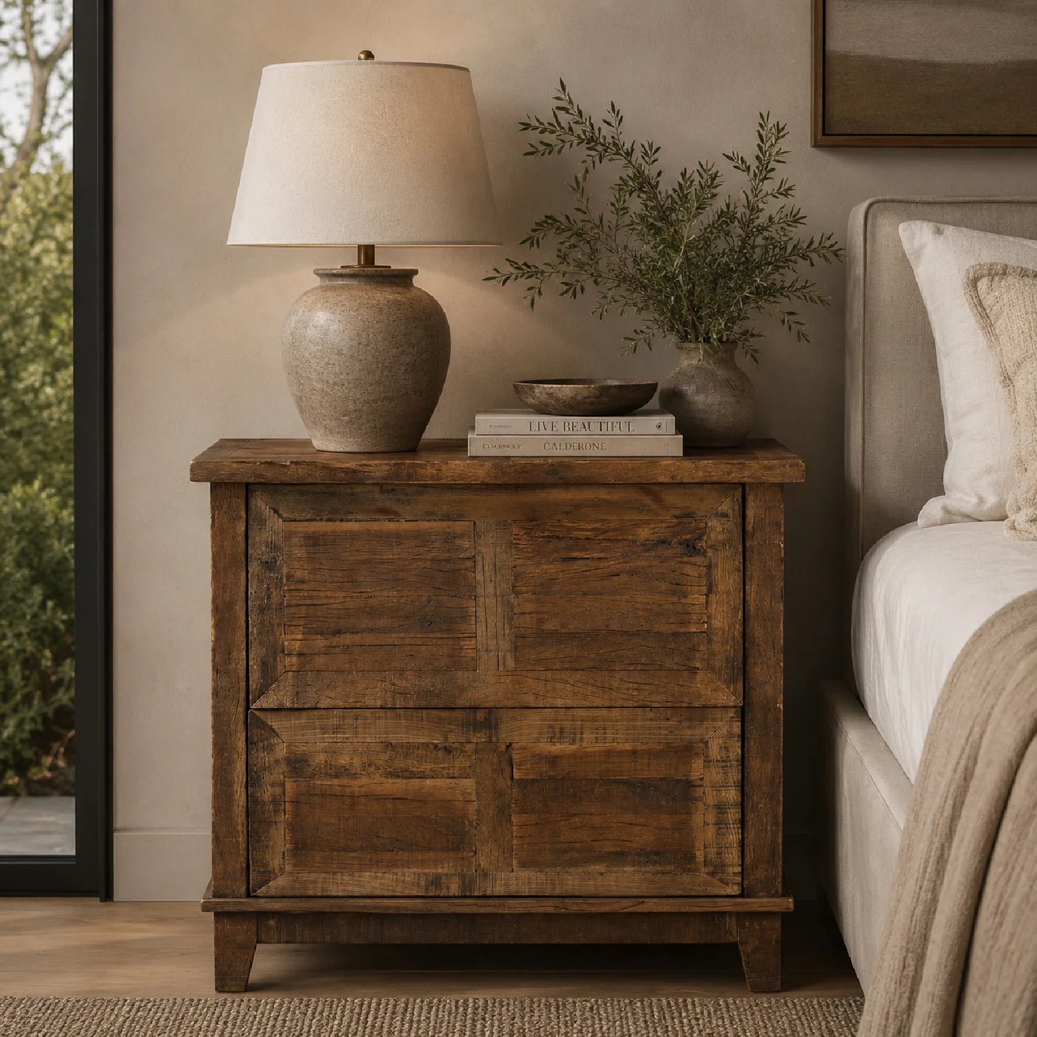 Luxury Modern Augusta Veneer Nightstand European Style for Villa