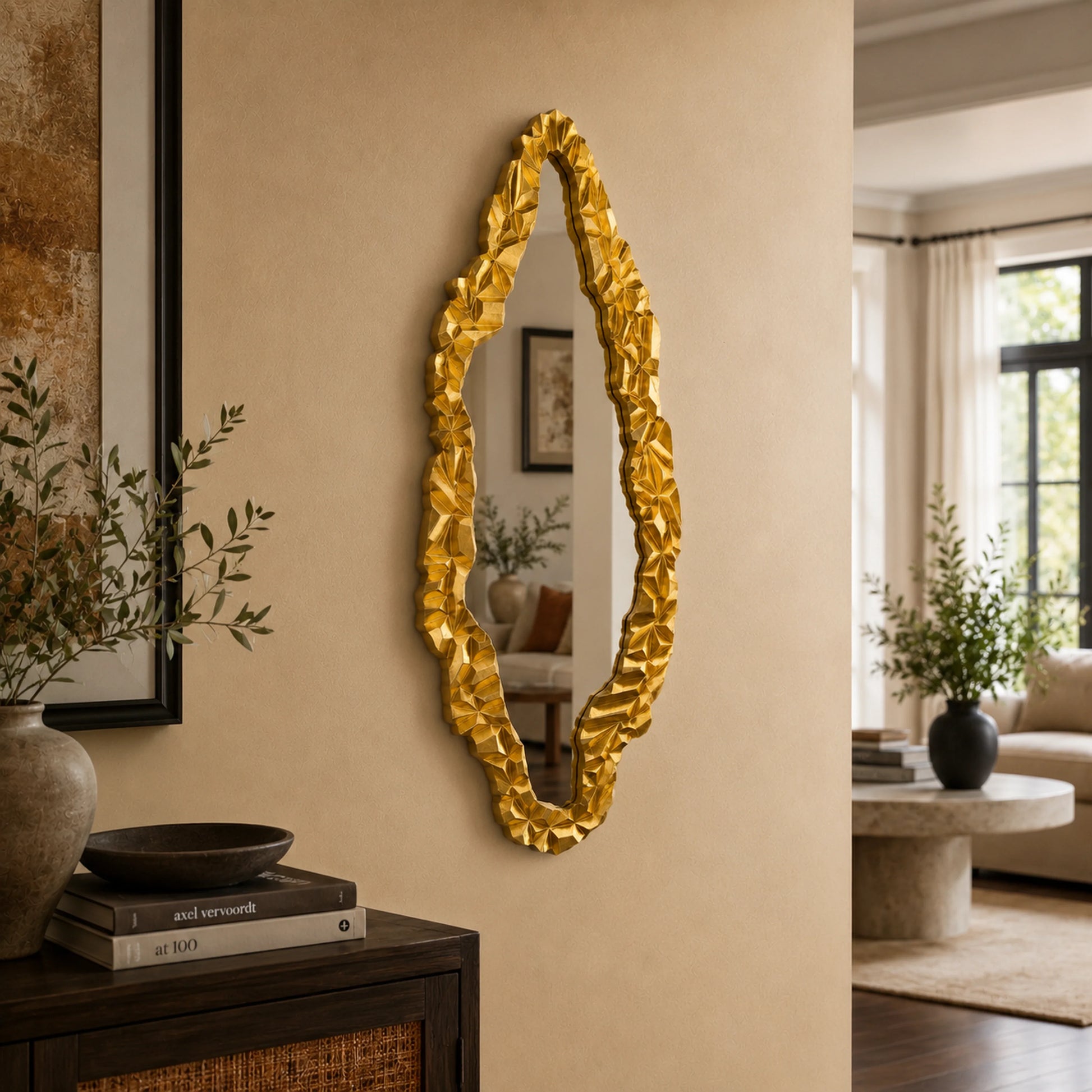 Luxury Modern Aurelian Gold Leaf Mirror European Style for Villa