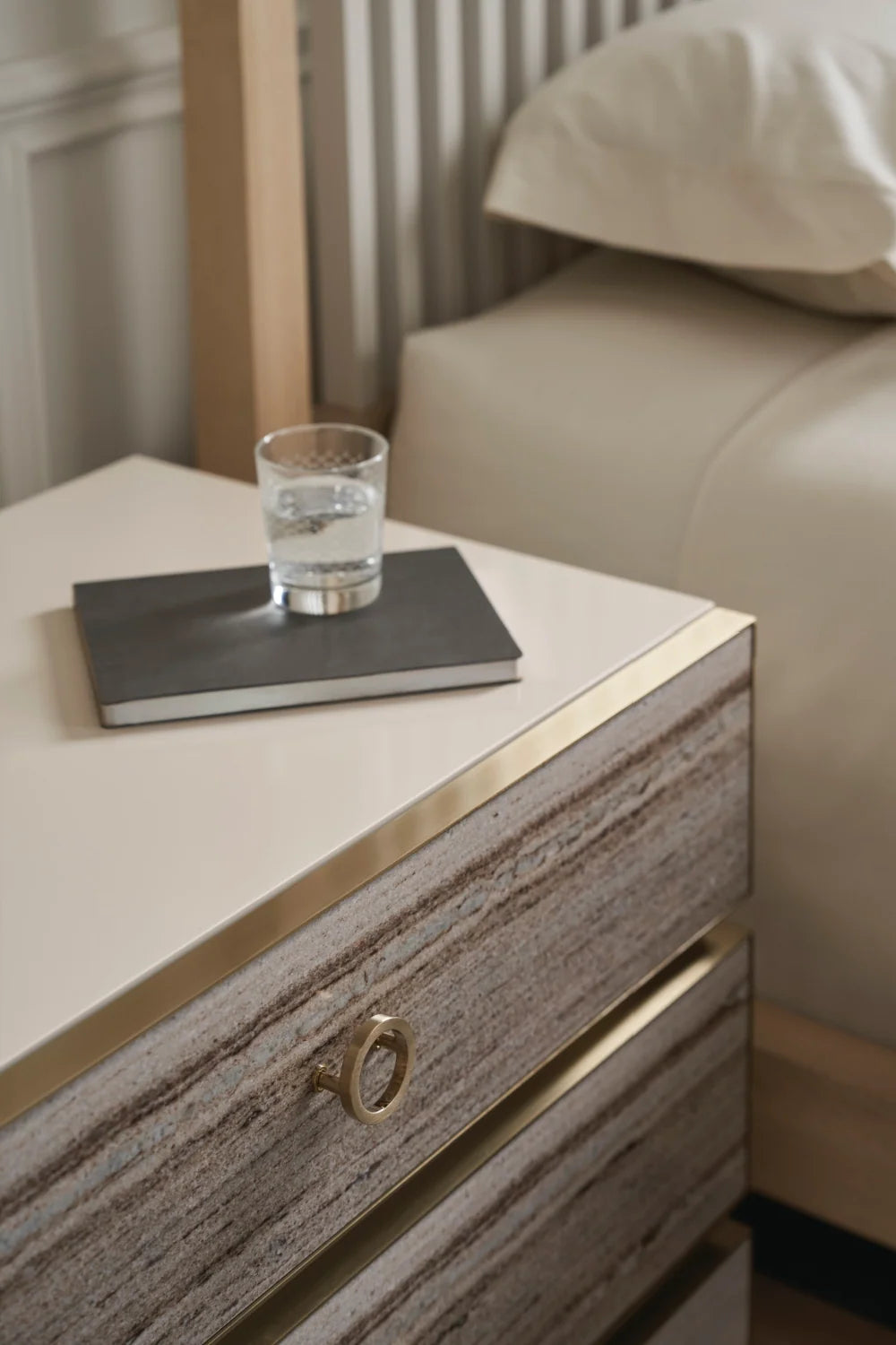 Luxury Modern Bedrock Gray Sandstone Nightstand European Style for Villa