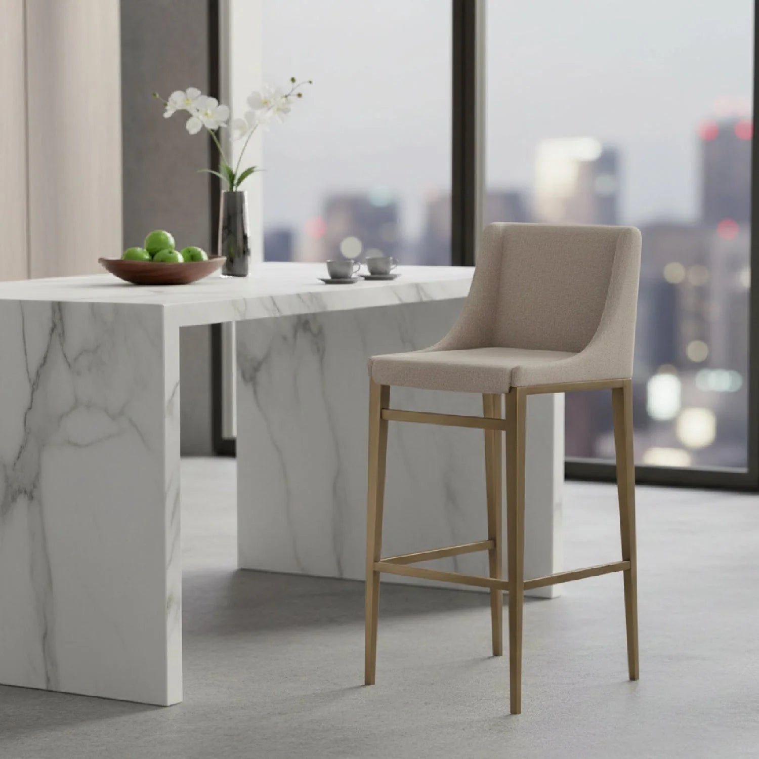 Luxury Modern Beige Fabric Bar Stool European Style for Villa