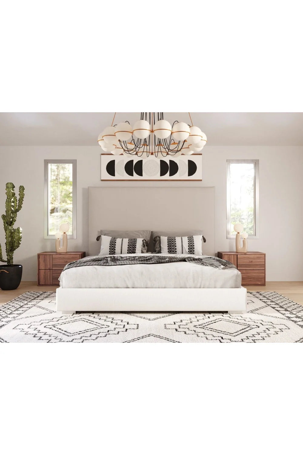 Luxury Modern Beige Fabric High-Headboard Bed European Style for Villa