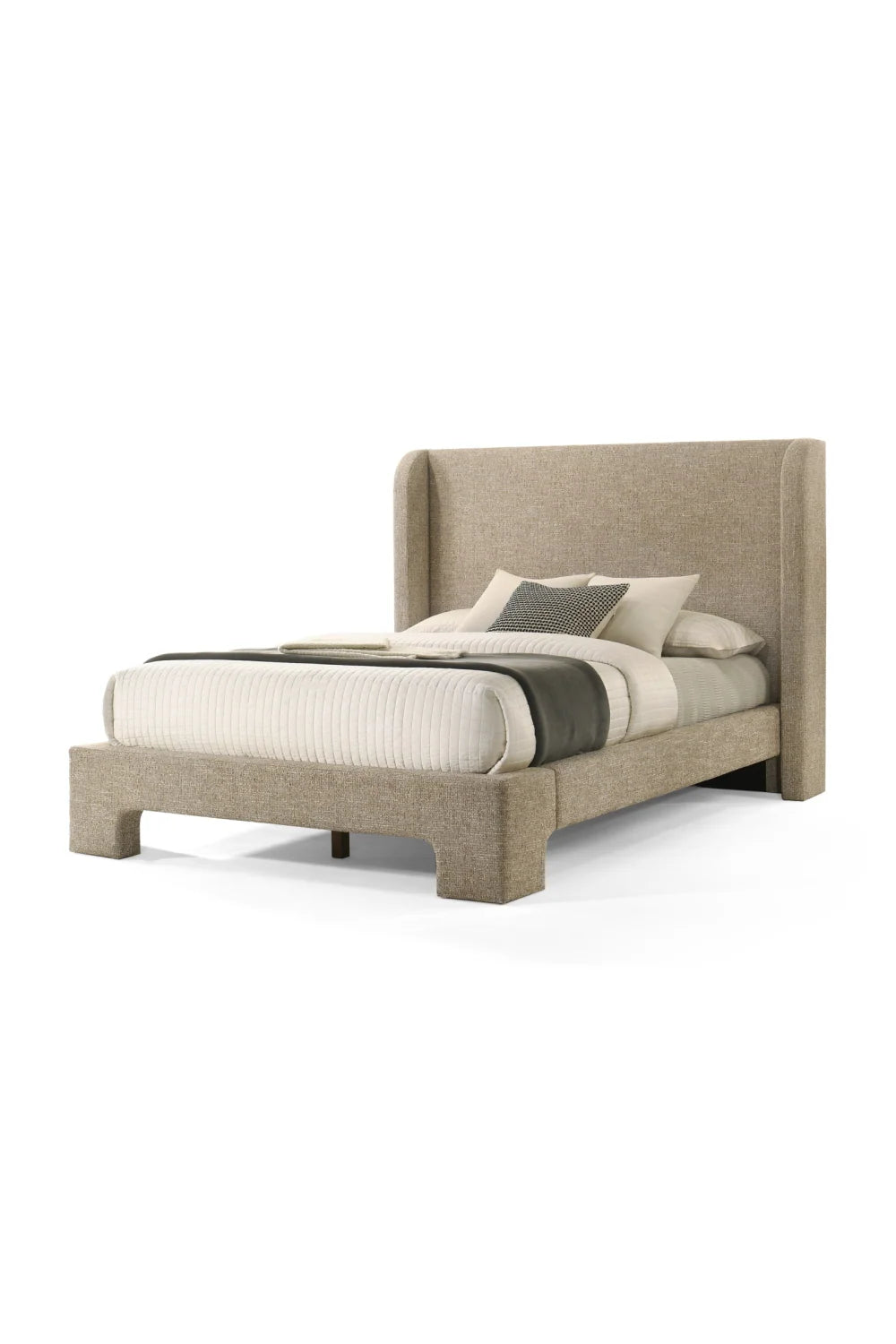 Luxury Modern Beige Fabric Queen Bed European Style for Villa