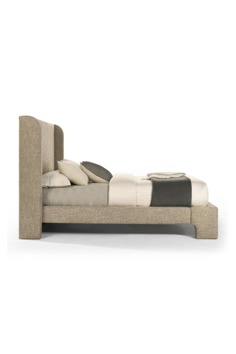 Luxury Modern Beige Fabric Queen Bed European Style for Villa