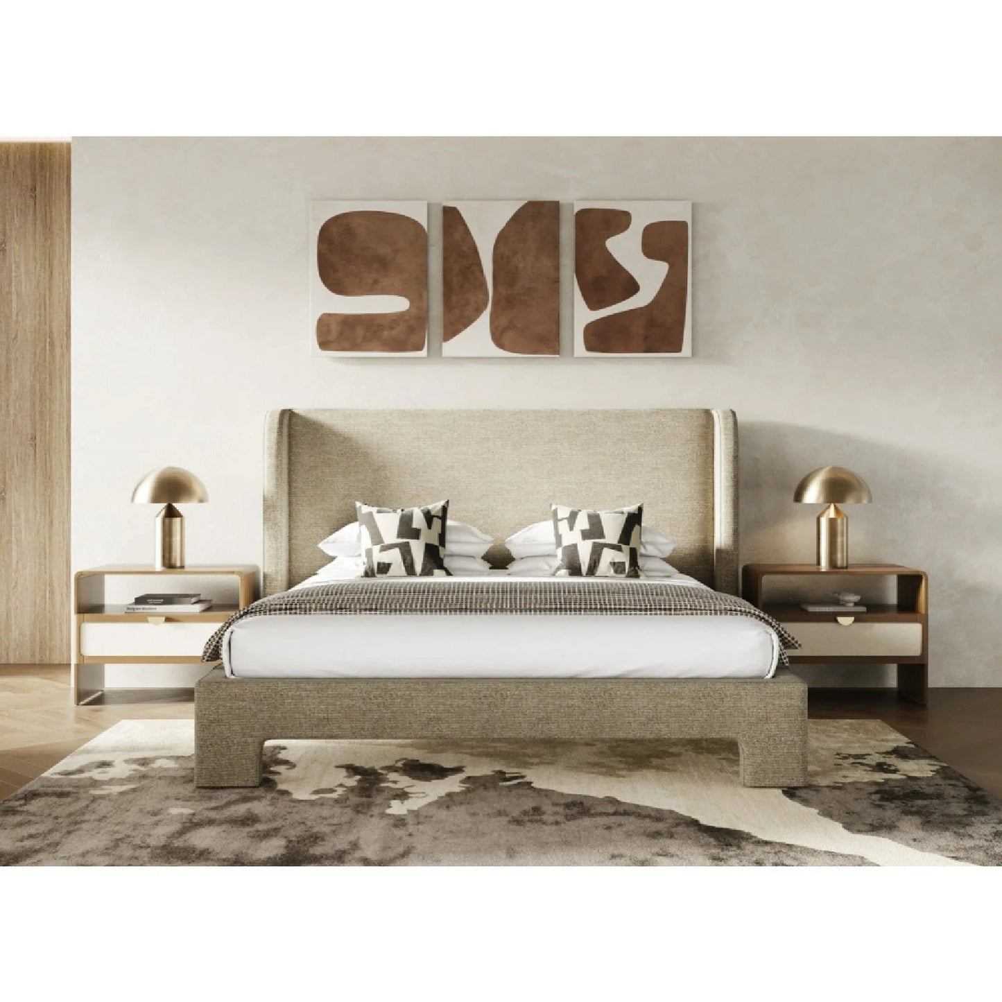 Luxury Modern Beige Fabric Queen Bed European Style for Villa
