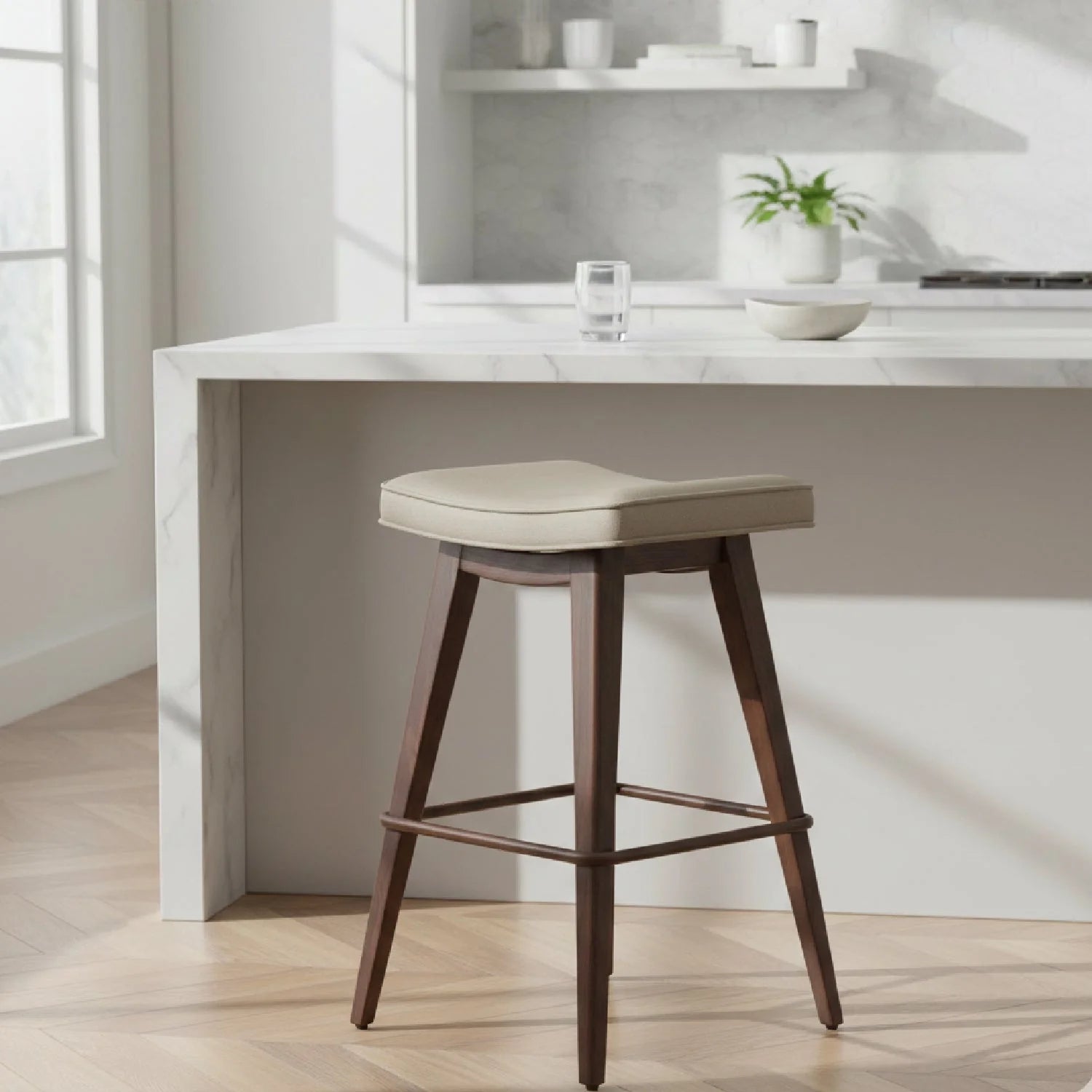 Luxury Modern Beige Leather Counter Stool European Style for Villa