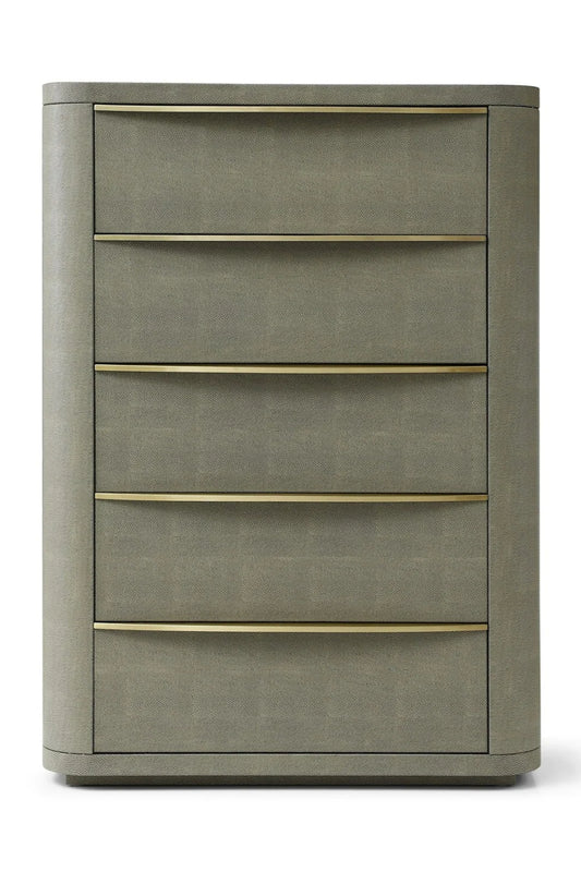 Luxury Modern Beige Shagreen 5-Drawer Chest European Style for Villa