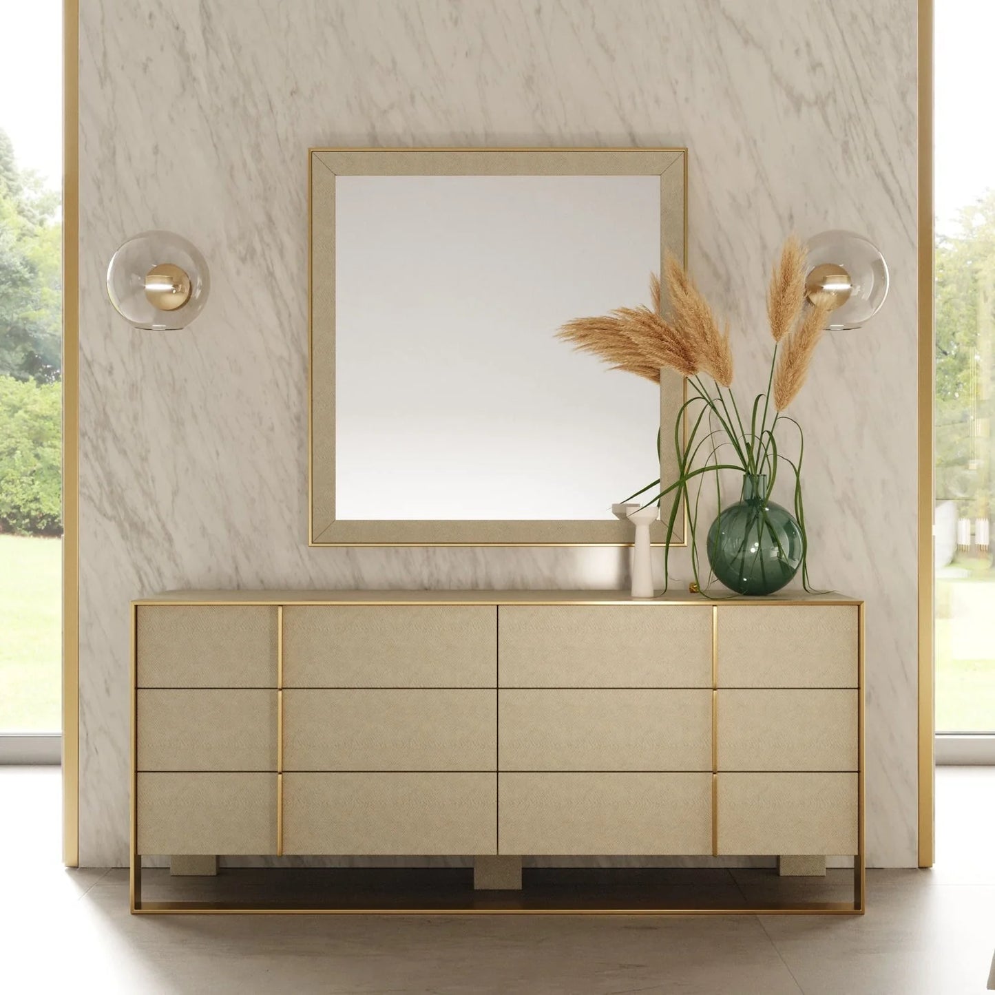 Luxury Modern Beige Shagreen 6-Drawer Dresser European Style for Villa