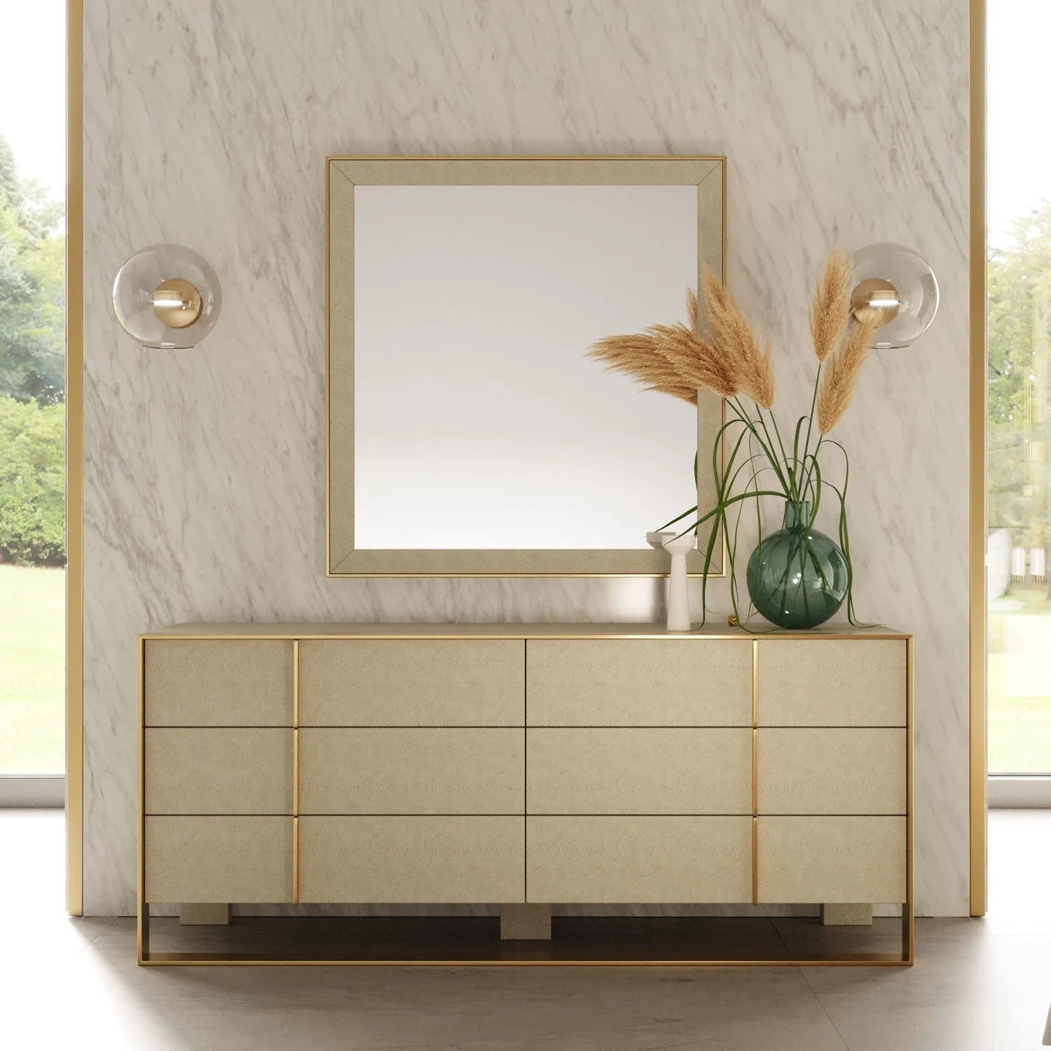 Luxury Modern Beige Shagreen 6-Drawer Dresser European Style for Villa