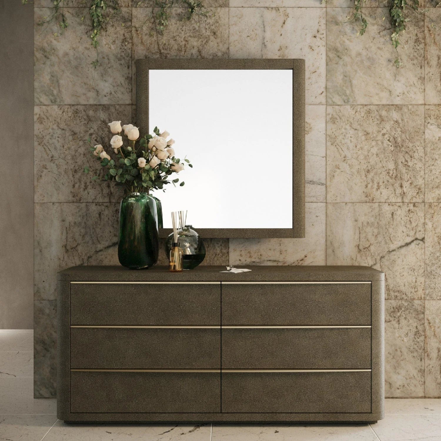 Luxury Modern Beige Shagreen Dresser European Style for Villa