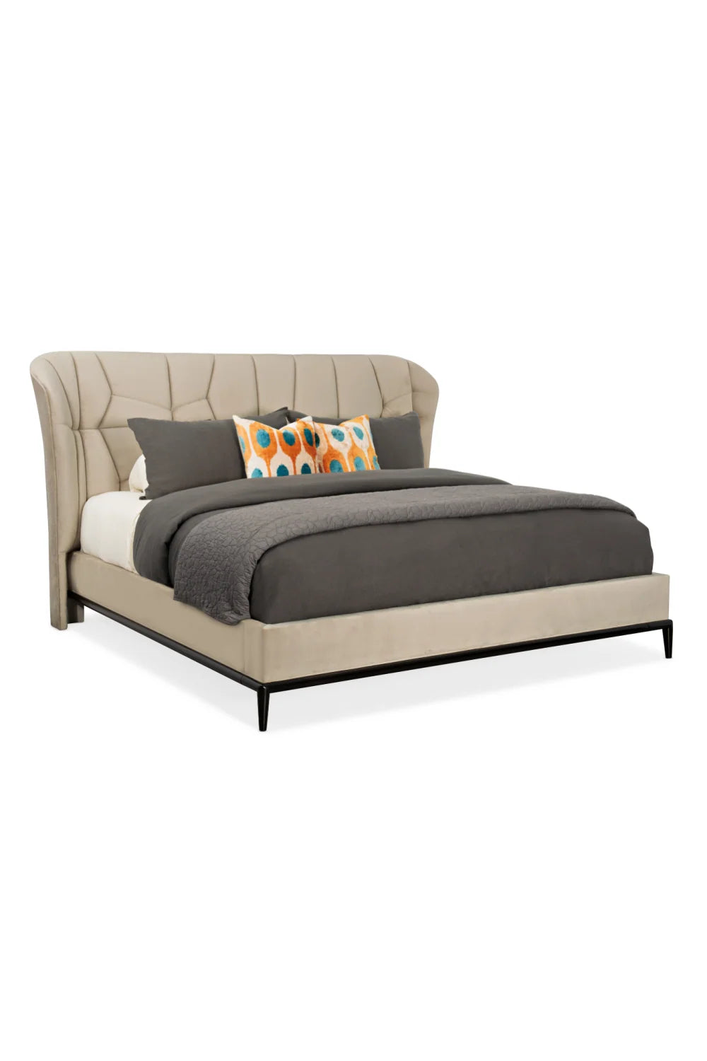 Luxury Modern Beige Upholstered Bed European Style for Villa