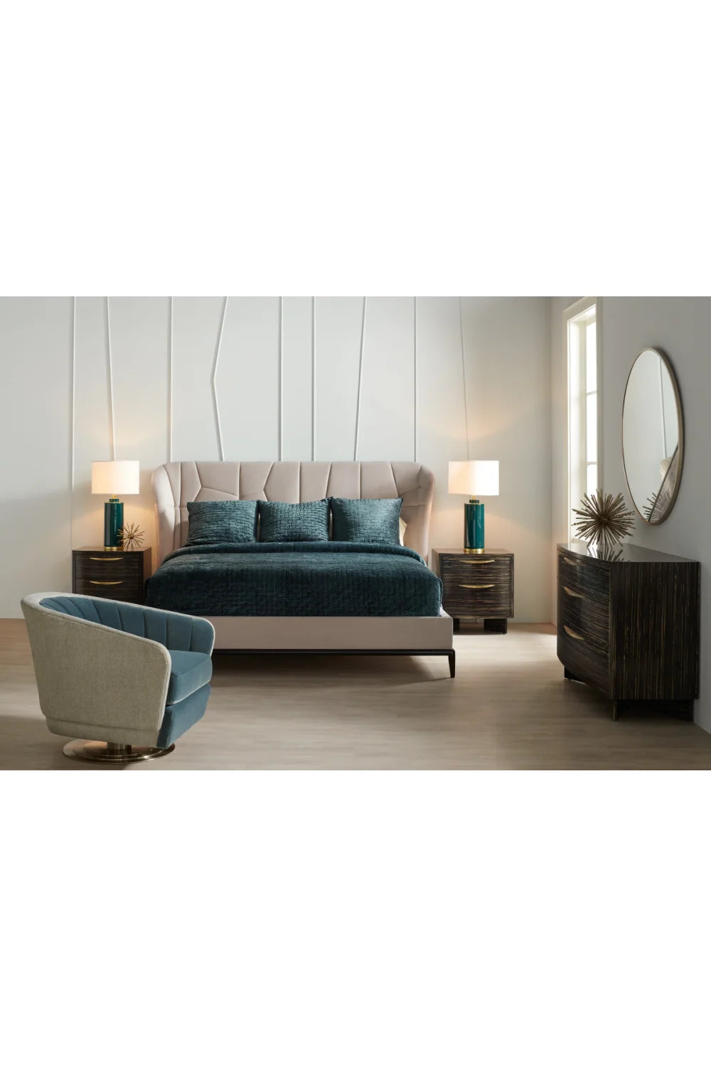 Luxury Modern Beige Upholstered Bed European Style for Villa