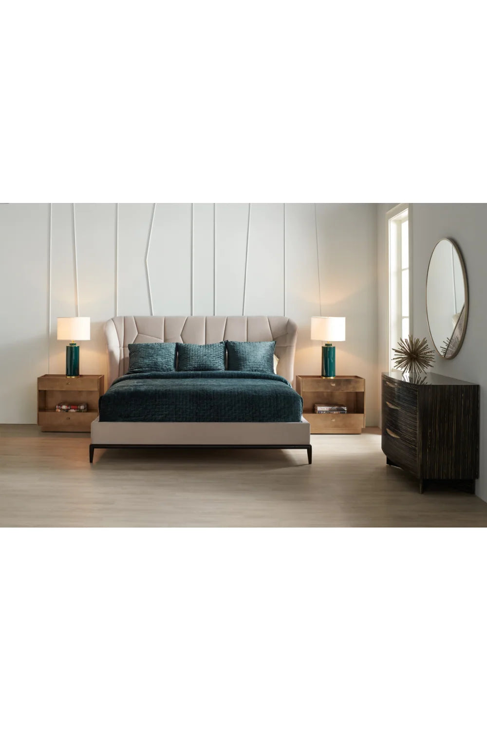 Luxury Modern Beige Upholstered Bed European Style for Villa