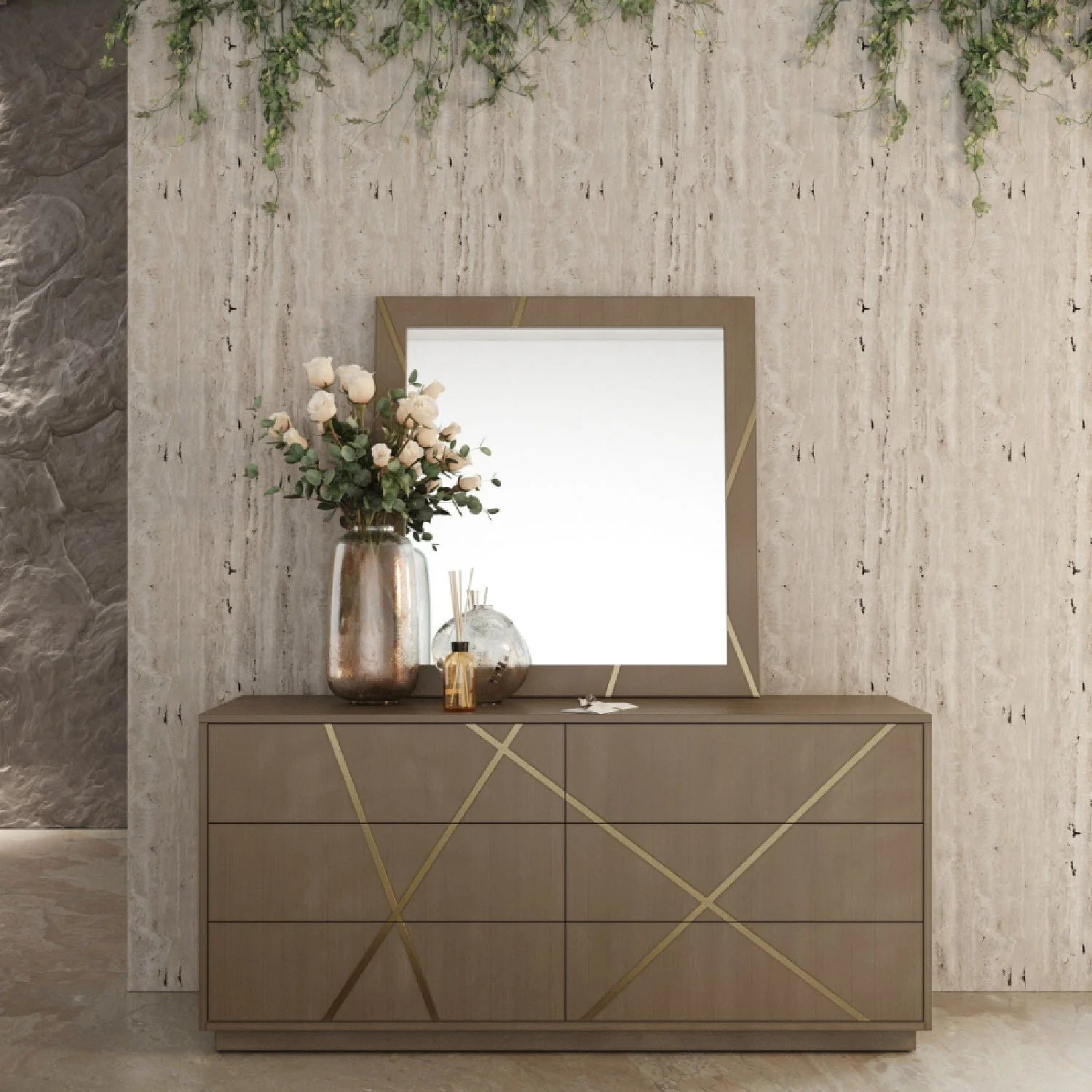 Luxury Modern Birch Veneer 6-Drawer Dresser European Style for Villa