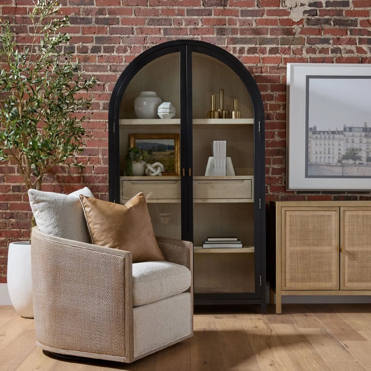 Luxury Modern Black Birch Display Cabinet European Style for Villa