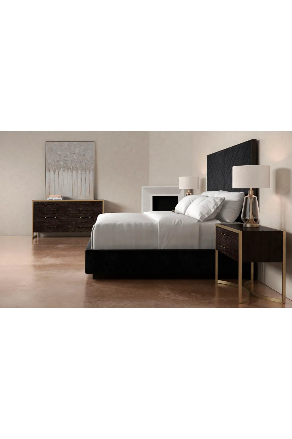 Luxury Modern Black Channel Tufted Bed European Style for Villa