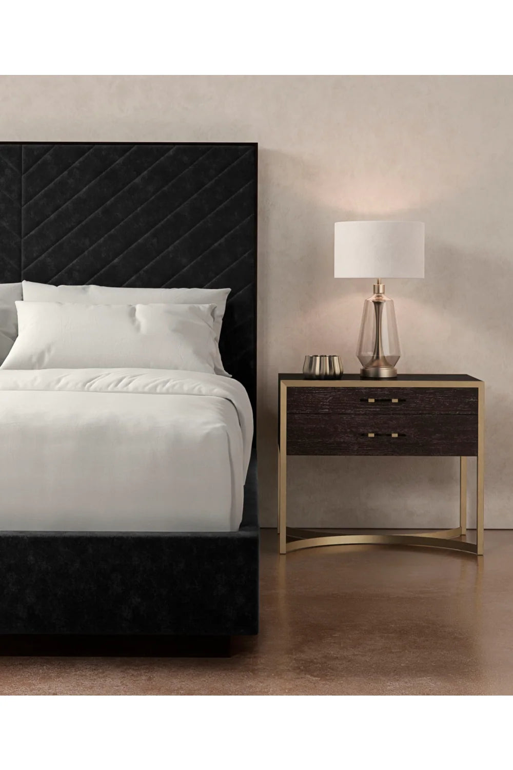 Luxury Modern Black Channel Tufted Bed European Style for Villa