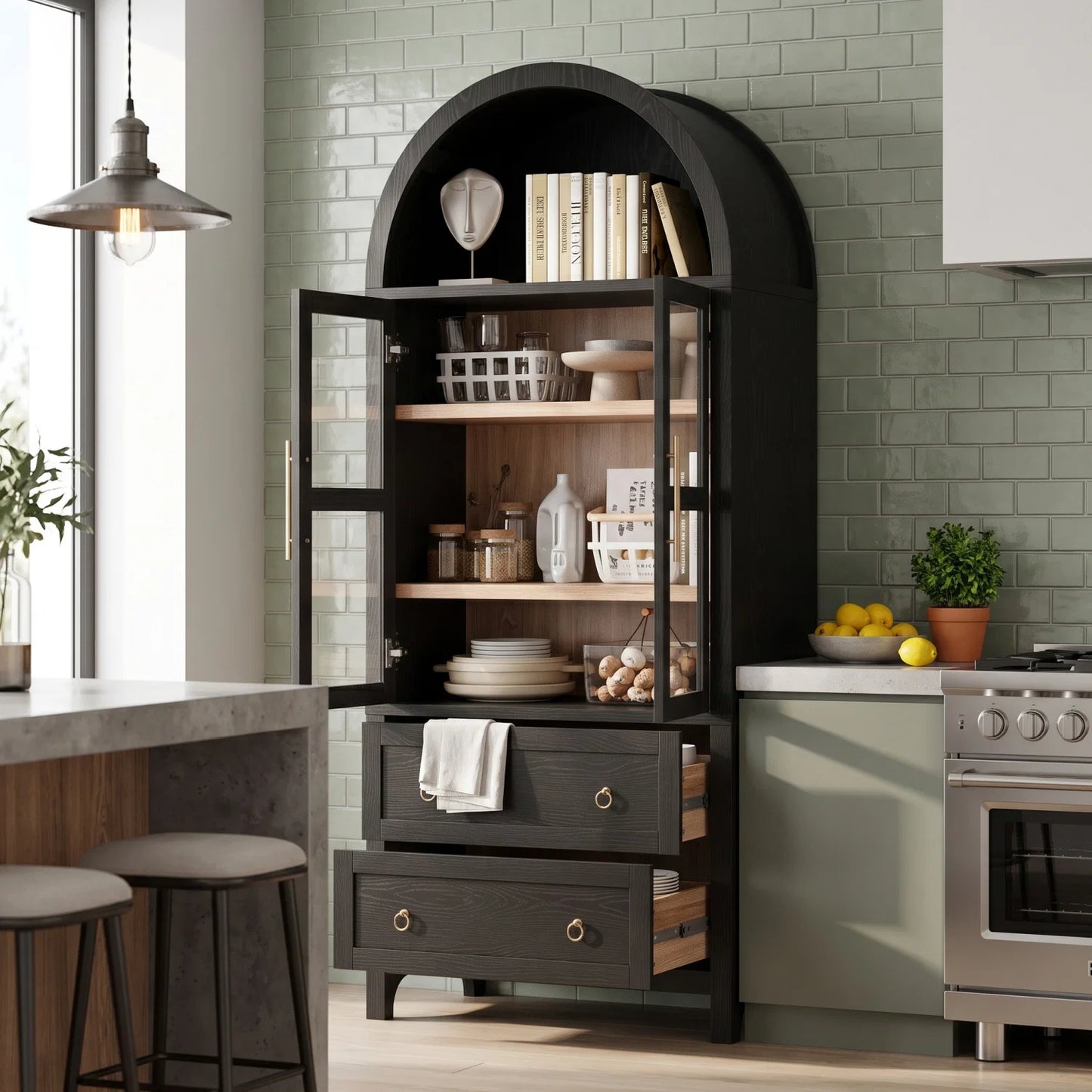Luxury Modern Black Glass Cabinet European Style for Villa