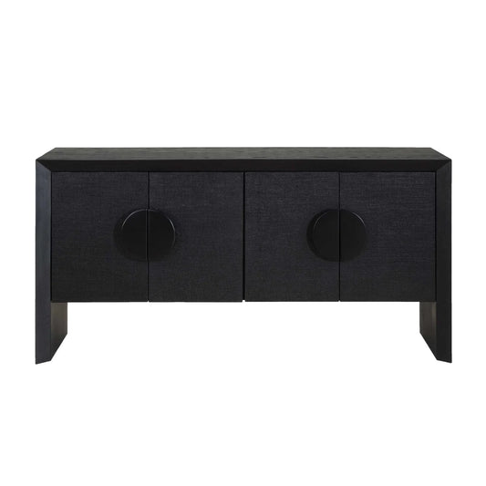 Luxury Modern Black Grasscloth 4-Door Cabinet European Style for Villa