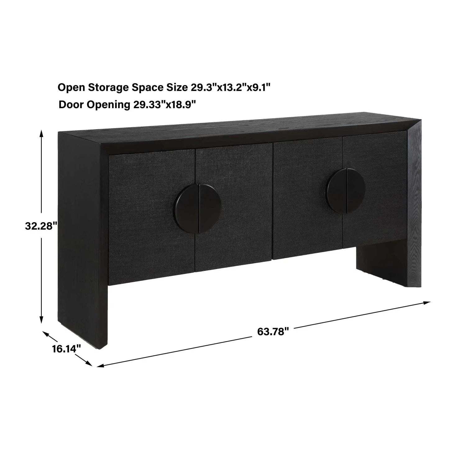 Luxury Modern Black Grasscloth 4-Door Cabinet European Style for Villa