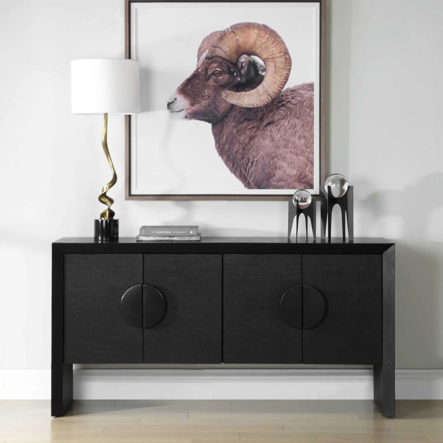 Luxury Modern Black Grasscloth 4-Door Cabinet European Style for Villa