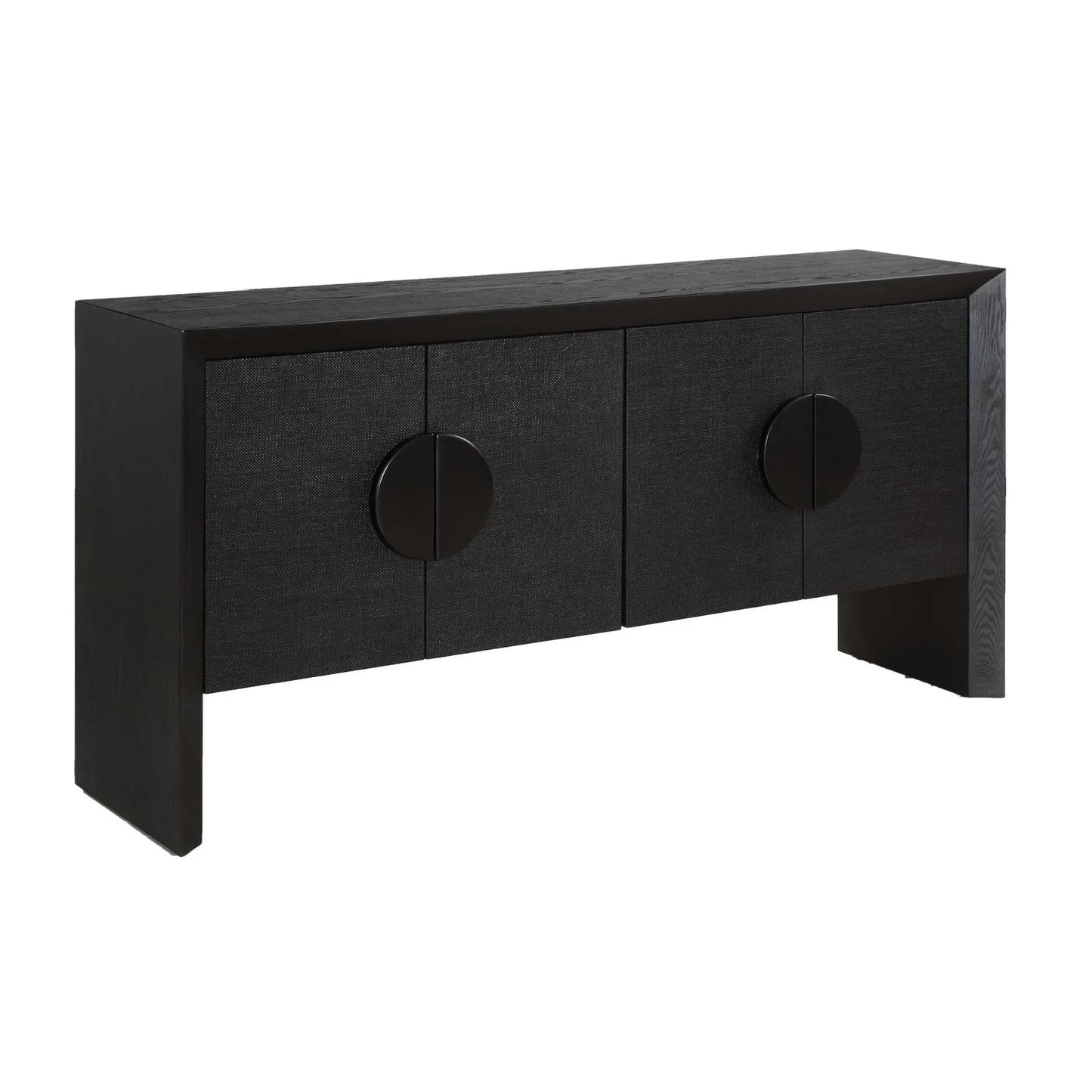 Luxury Modern Black Grasscloth 4-Door Cabinet European Style for Villa