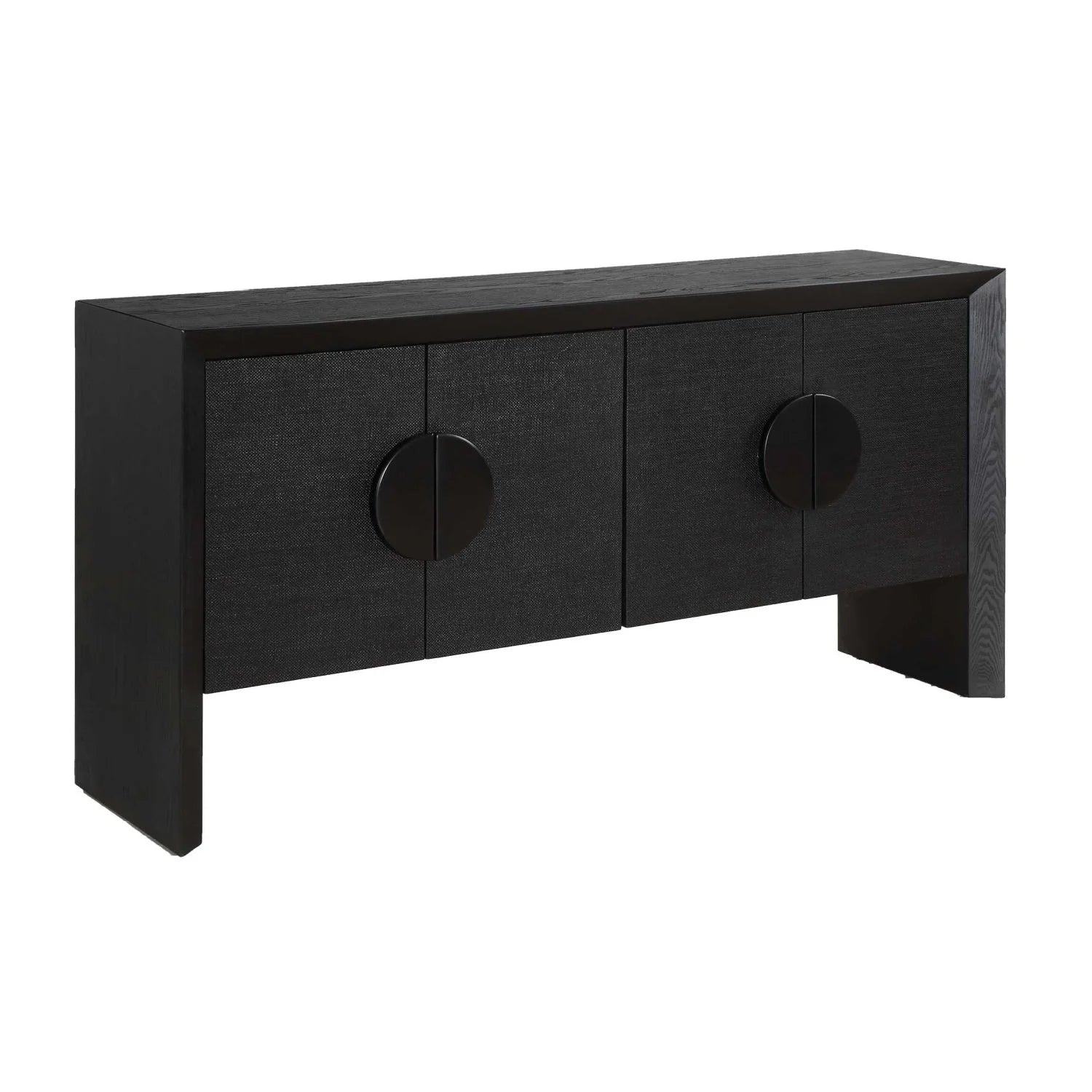 Luxury Modern Black Grasscloth 4-Door Cabinet European Style for Villa