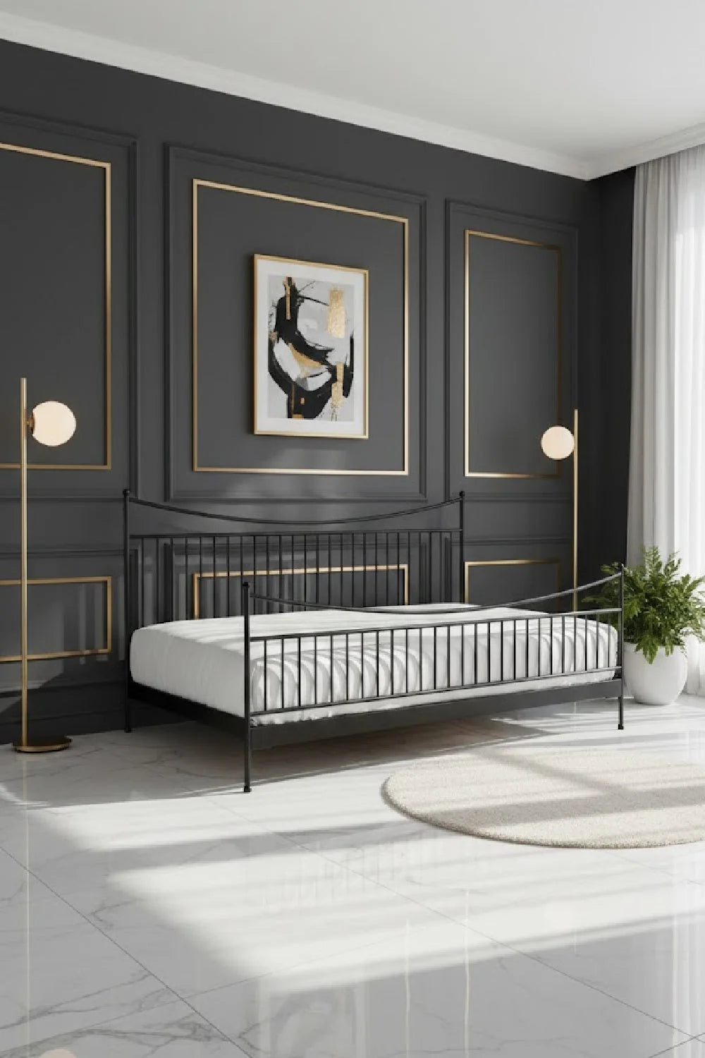 Luxury Modern Black Iron Bed European Style for Villa