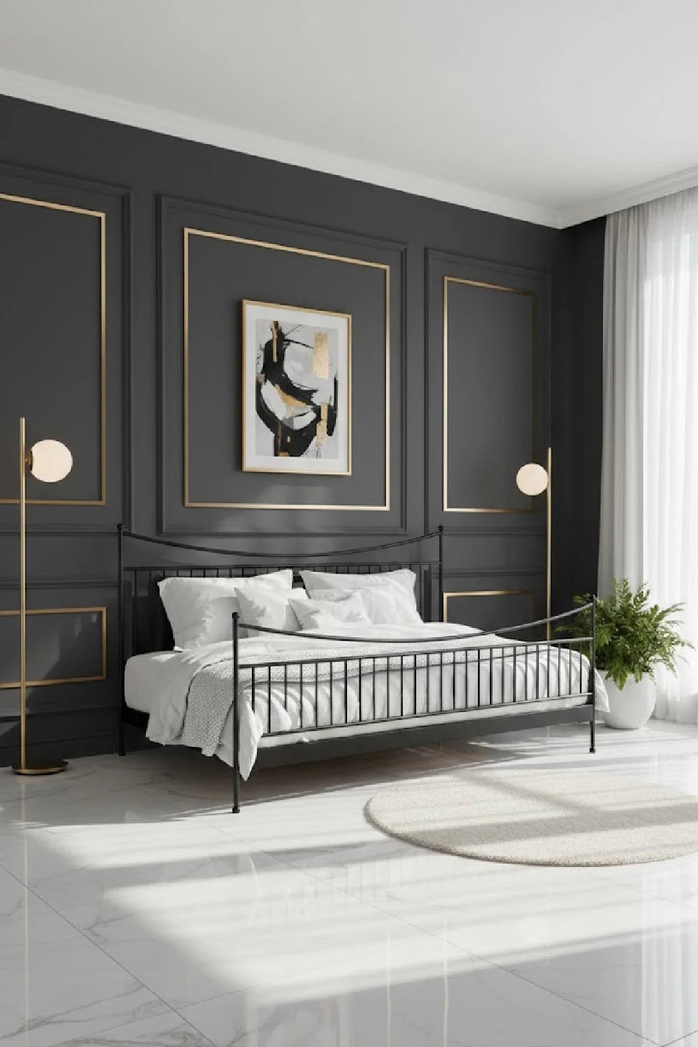 Luxury Modern Black Iron Bed European Style for Villa