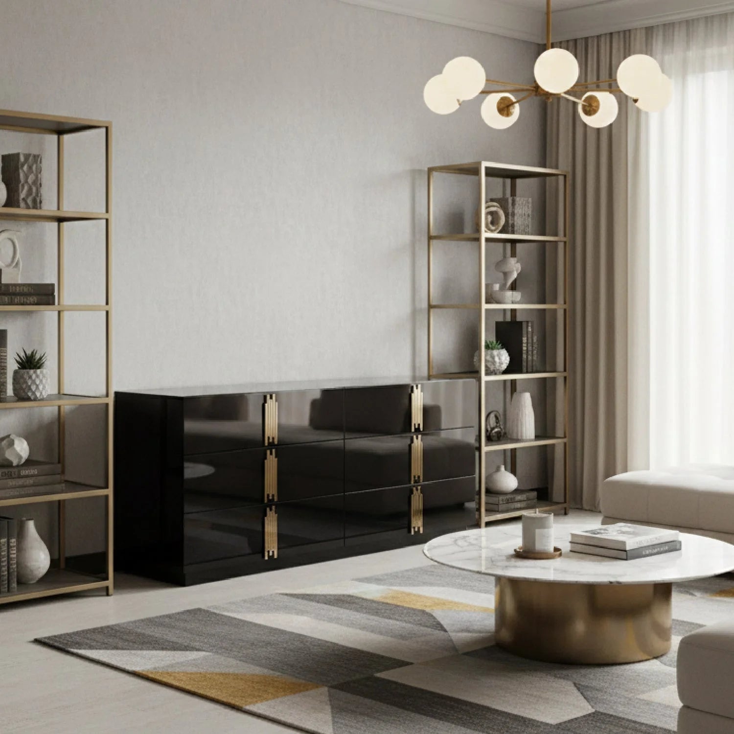 Luxury Modern Black Mirrored Dresser European Style for Villa