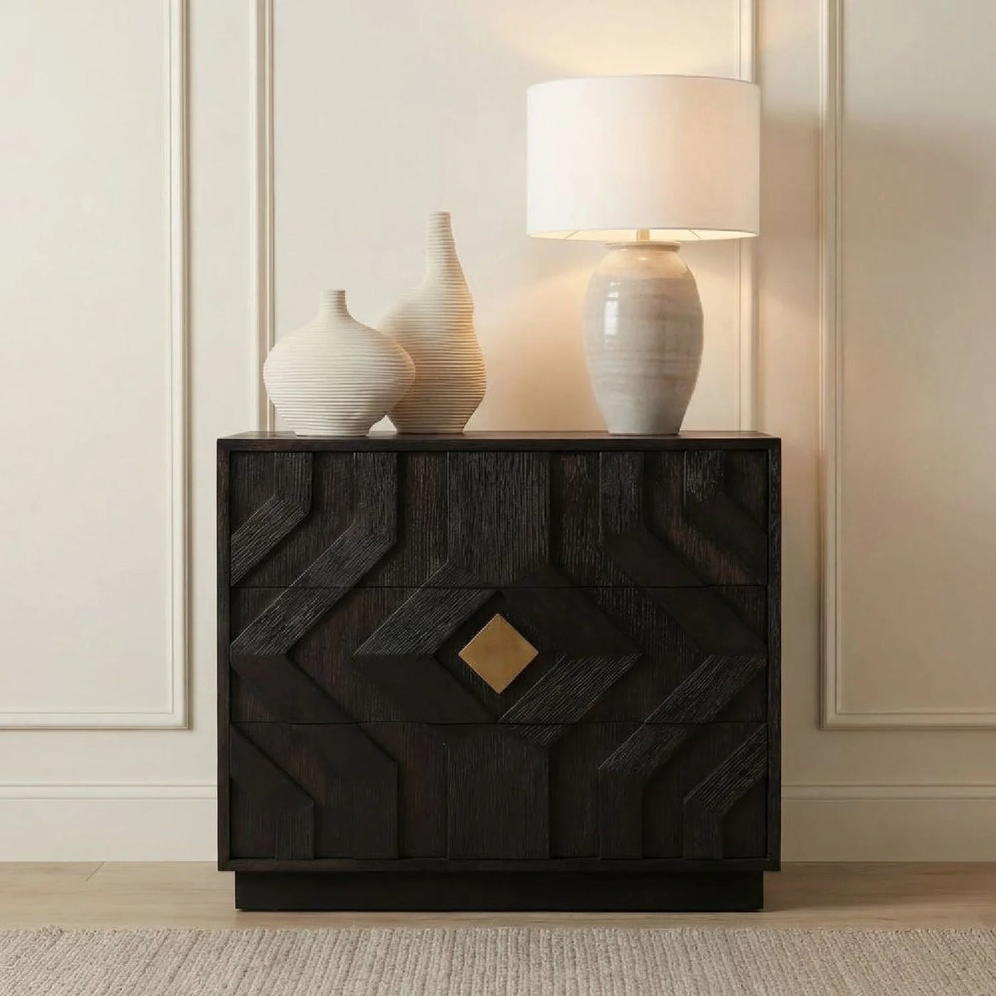Luxury Modern Black Oak 3-Drawer Chest European Style for Villa