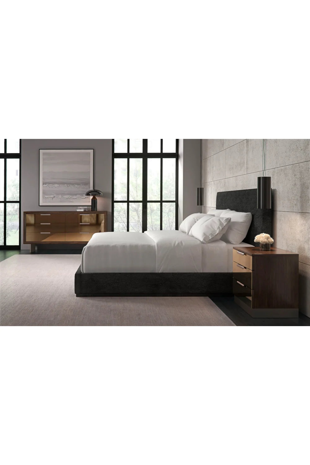 Luxury Modern Black Upholstered Bed European Style for Villa
