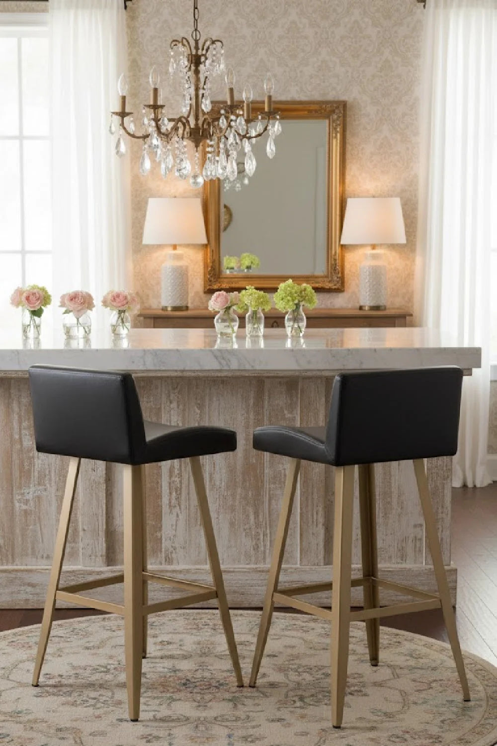 Luxury Modern Black Vegan Leather Counter Stool European Style for Villa