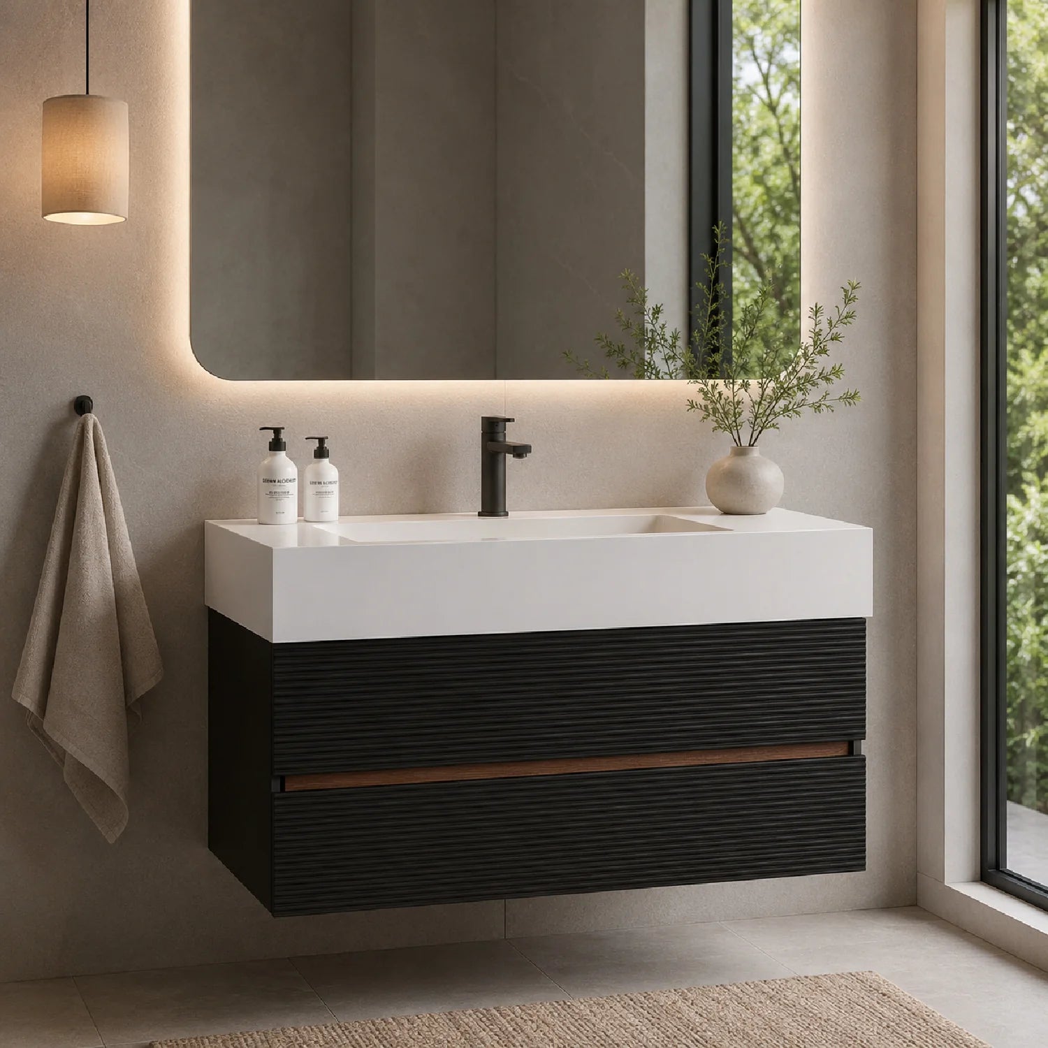 Luxury Modern Black Wall-Mounted Vanity European Style for Villa