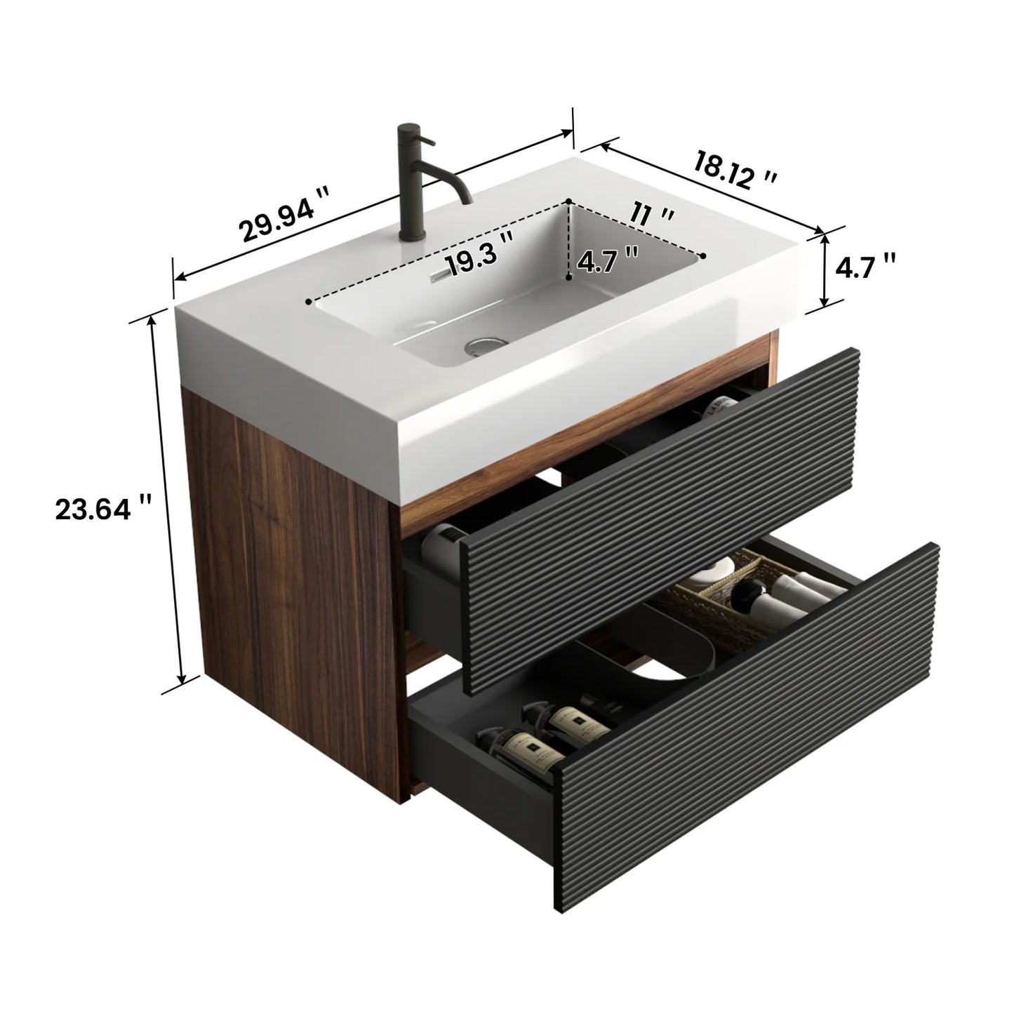 Luxury Modern Black Wall-Mounted Vanity European Style for Villa