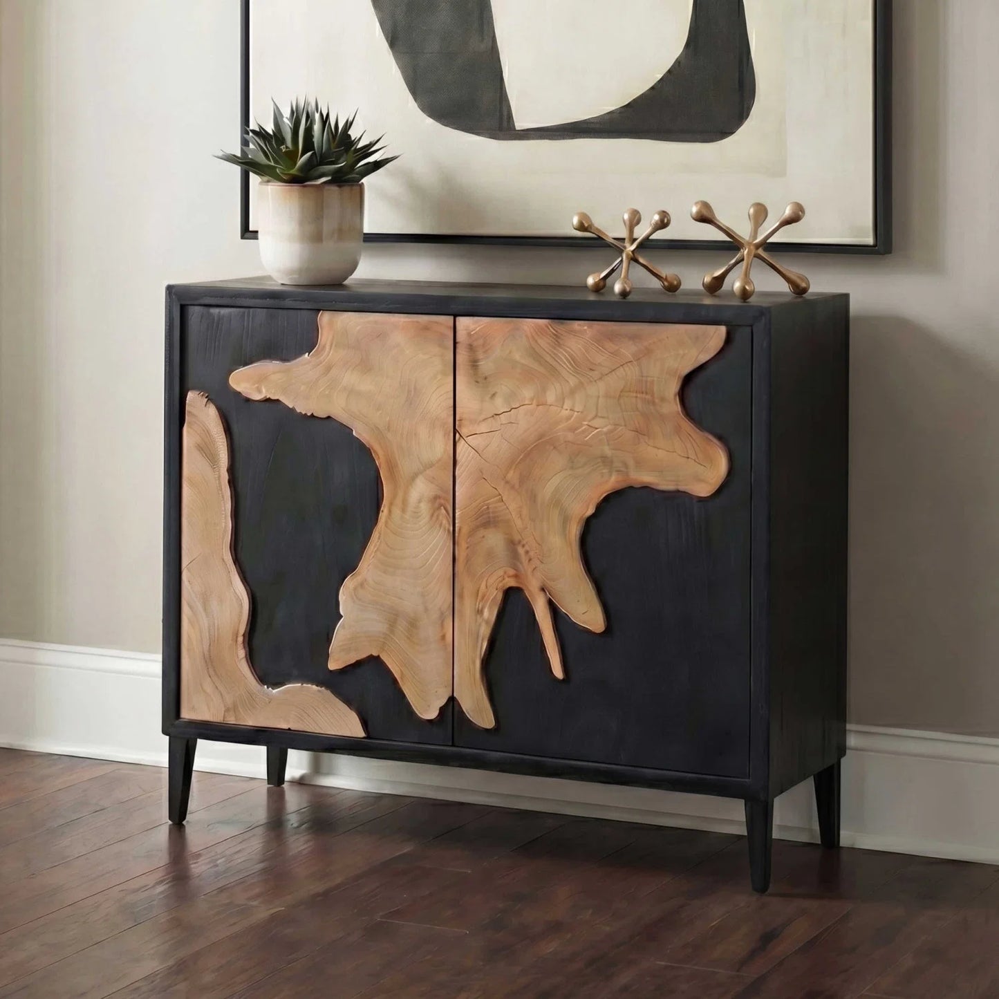 Luxury Modern Black Wooden 2-Door Cabinet European Style for Villa