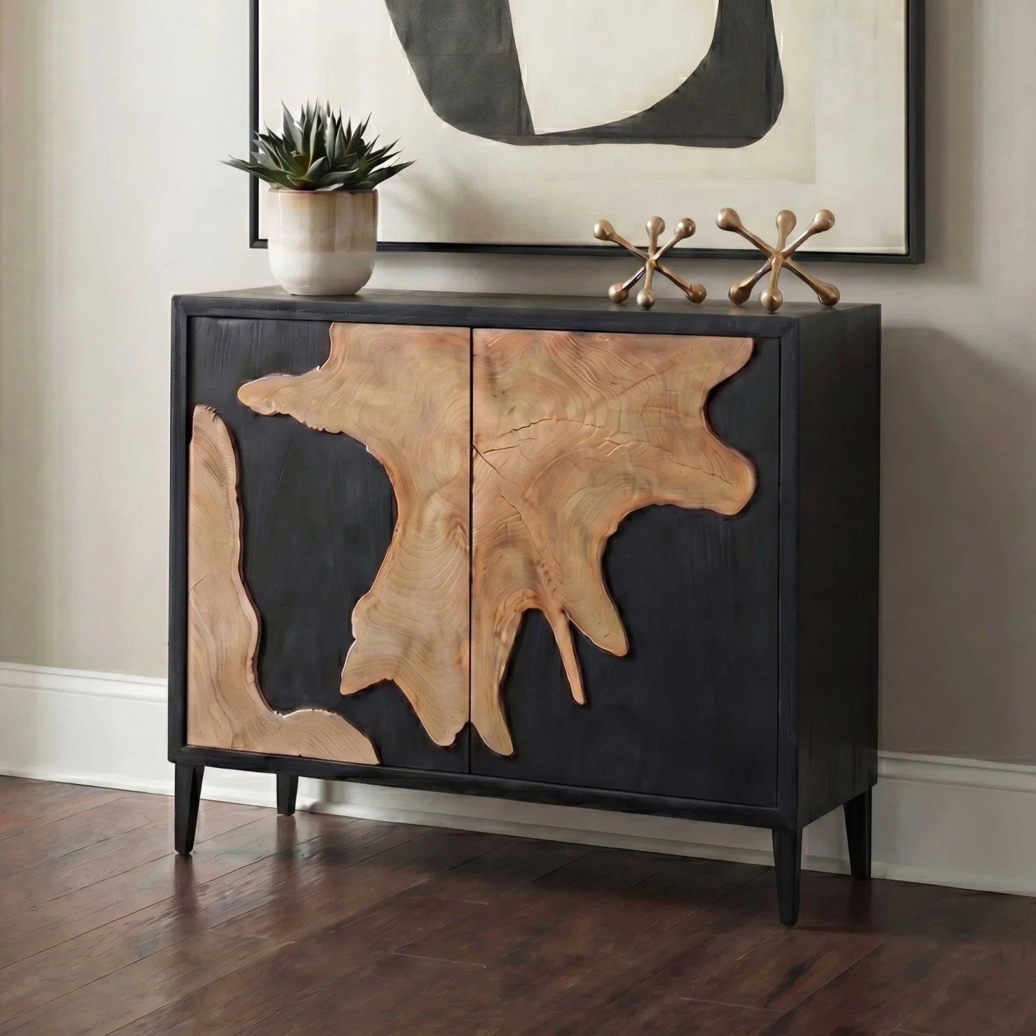 Luxury Modern Black Wooden 2-Door Cabinet European Style for Villa
