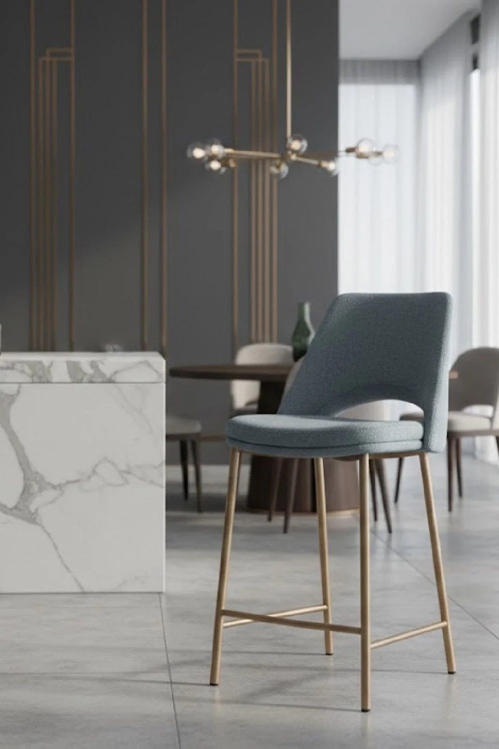 Luxury Modern Blue Fabric Counter Stool European Style for Villa