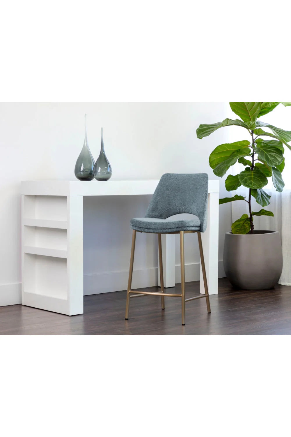 Luxury Modern Blue Fabric Counter Stool European Style for Villa
