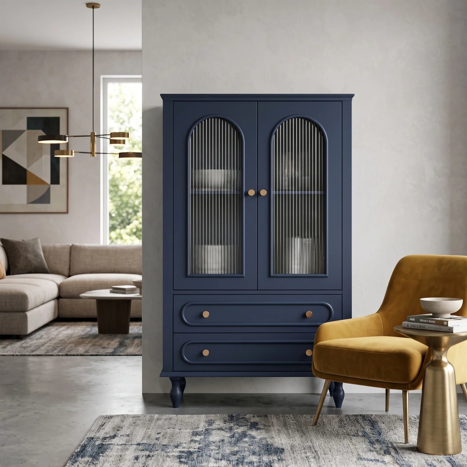 Luxury Modern Blue Wood Display Cabinet European Style for Villa