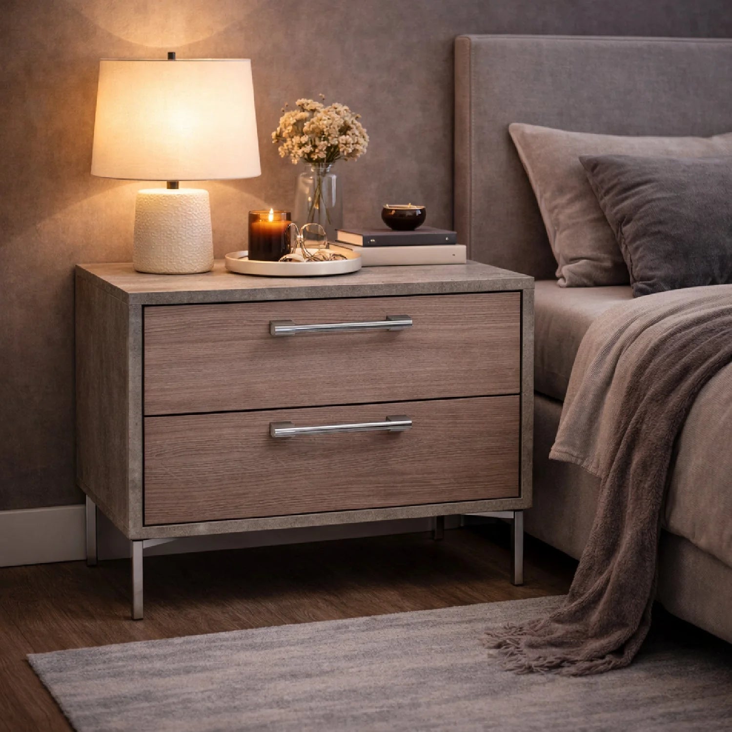 Luxury Modern Boston Oak Nightstand European Style for Villa