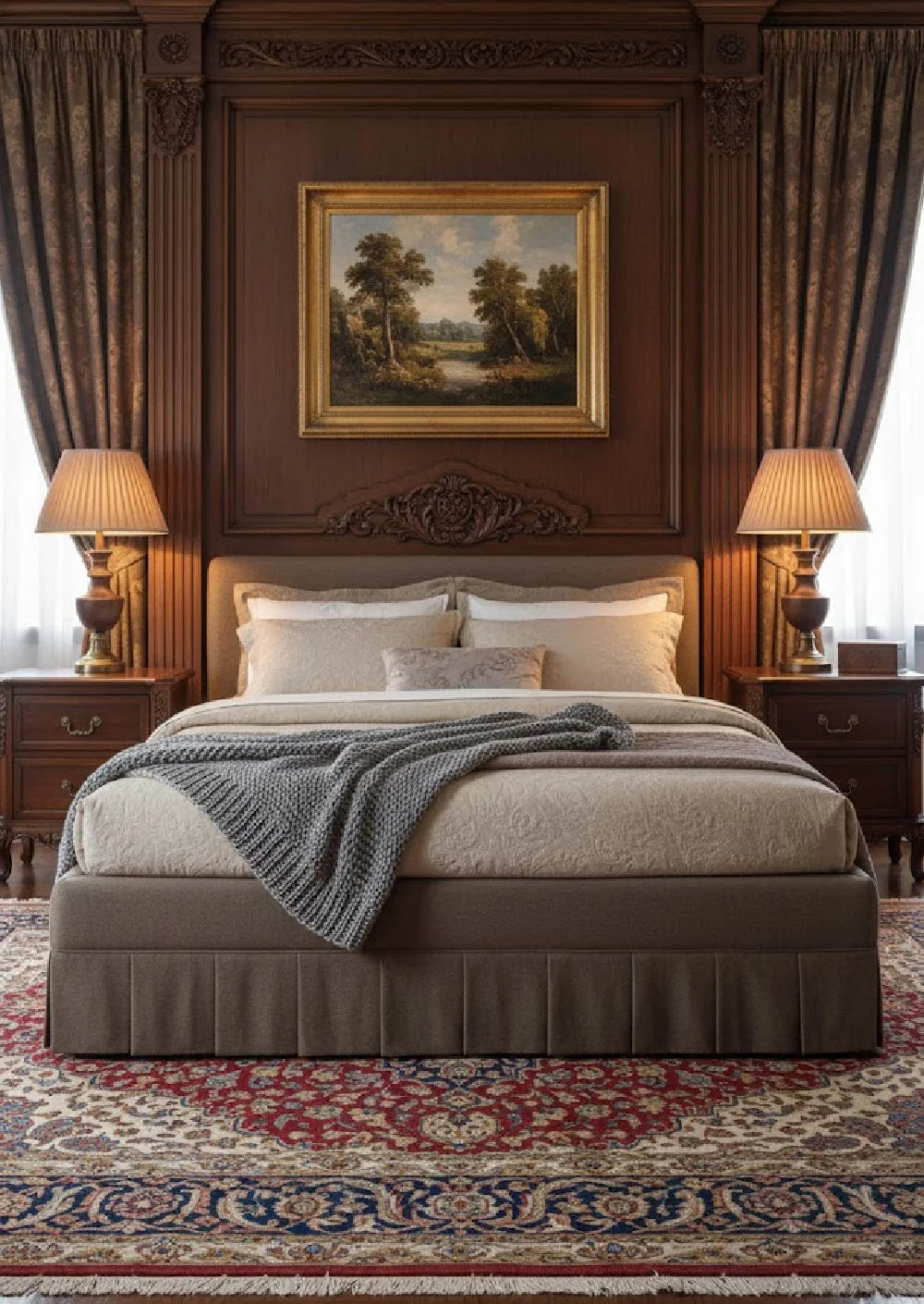 Luxury Modern Box Pleated Fabric Bed European Style for Villa