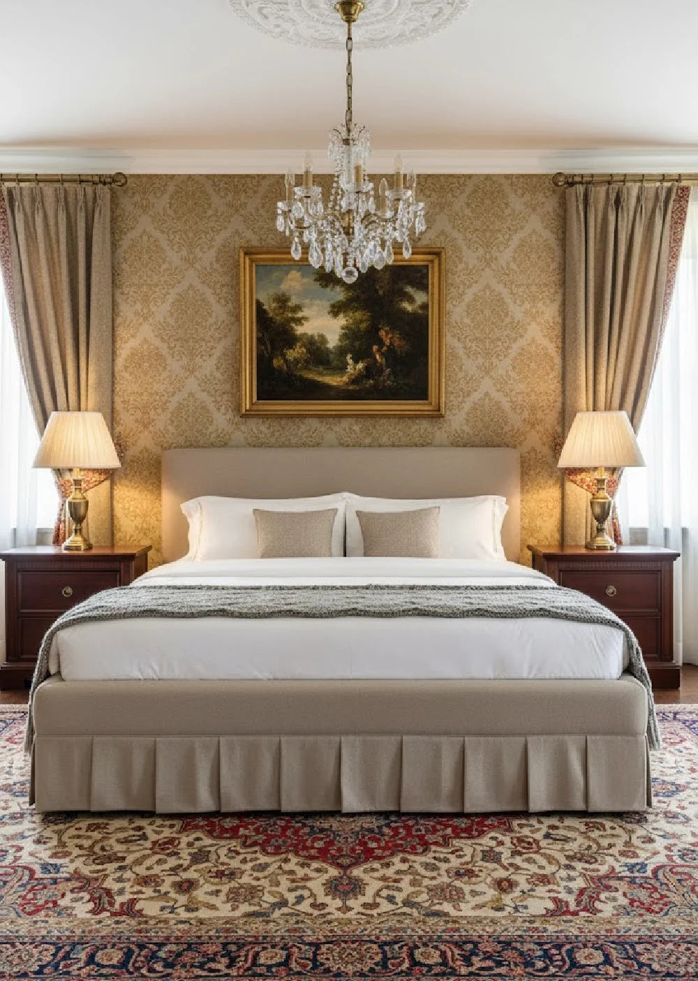 Luxury Modern Box Pleated Fabric Bed European Style for Villa