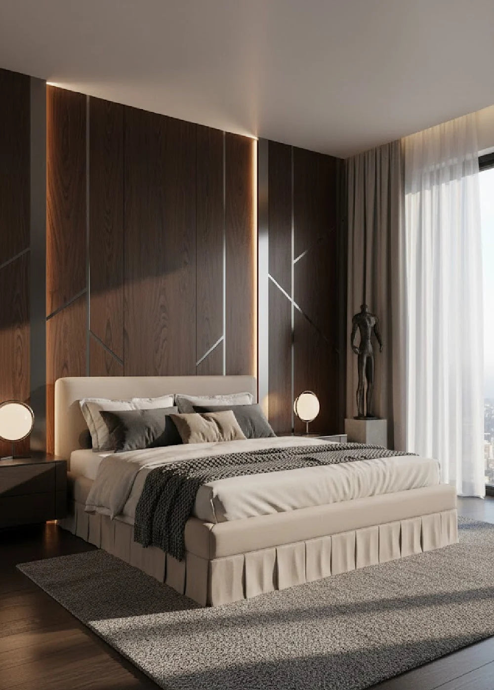 Luxury Modern Box Pleated Fabric Bed European Style for Villa