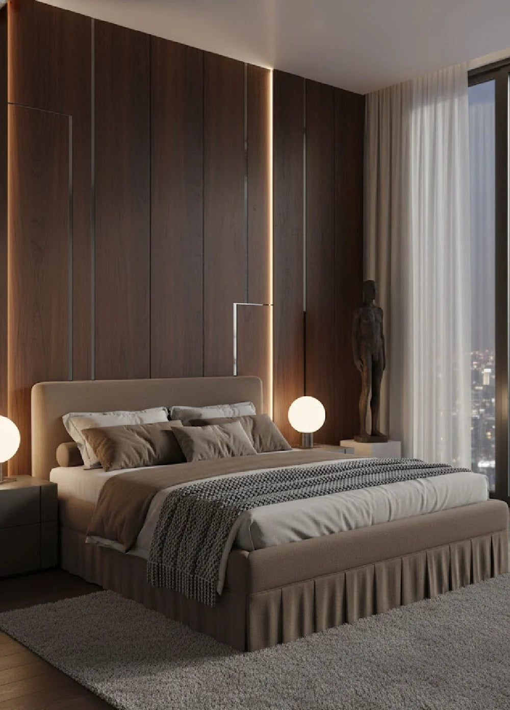 Luxury Modern Box Pleated Fabric Bed European Style for Villa